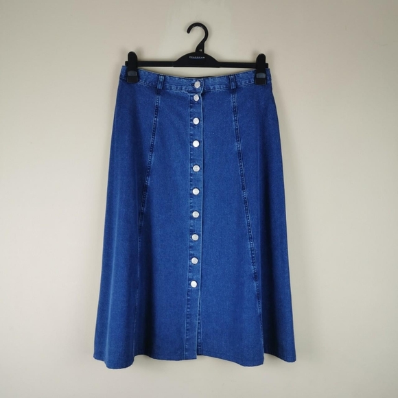 Vintage 90s denim button front circle midi skirt uk 14 - Picture 3 of 8
